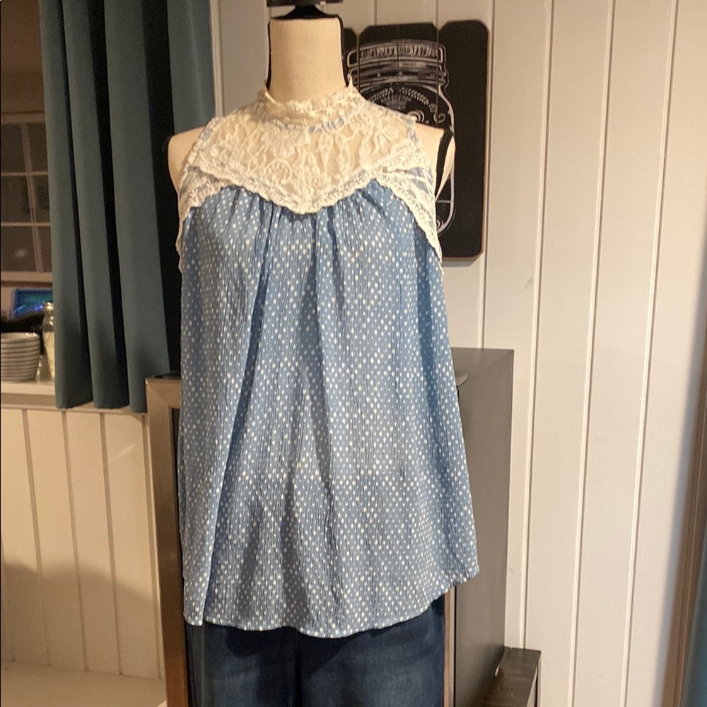 Blue Polka Dot Lace Top